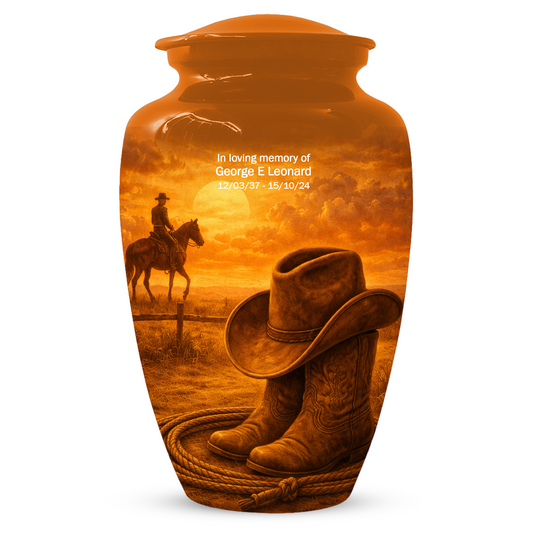 Cowboy Memorial Urn for Ashes, Western Cremation Urn, Custom Dad Urn, Cowboy Hat Boots Urn