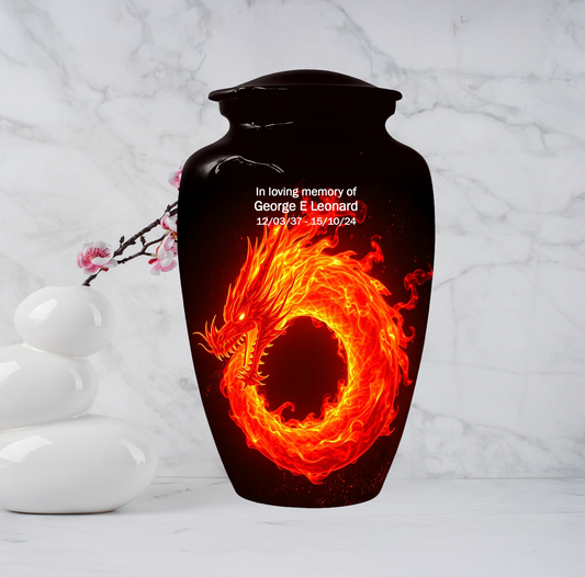 Fire Dragon Urn for Human Ashes, Personalized Dragon Cremation Urn