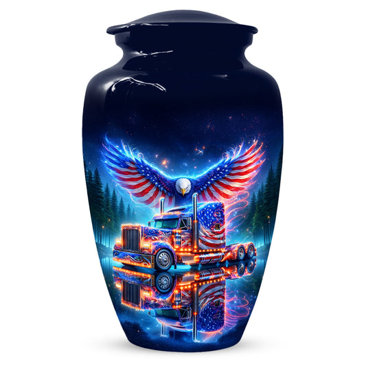 Patriotic Eagle Truck Urn for Dad | Personalized Memorial Cremation Urns for Men
