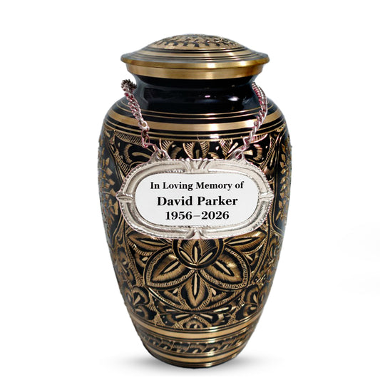 Flower Ground Burial Urns For Ashes - Hand Engraved Floral Brass Urn For Cremation
