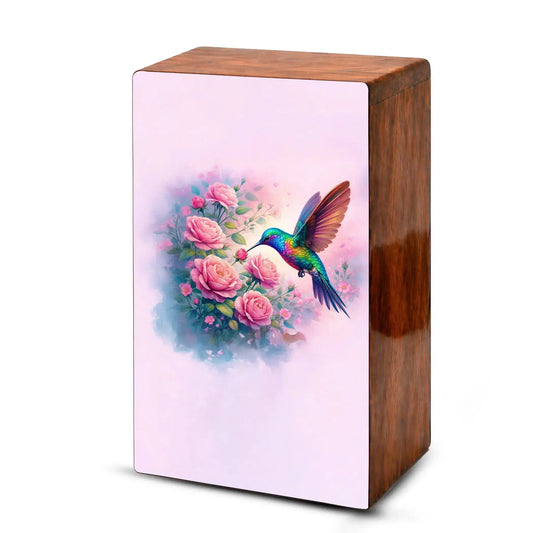 Floral Hummingbird Wooden Urn for Ashes, Memorial Keepsake Pink Urns for Mom