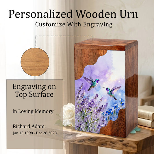Hummingbird Cremation Urn for Mom – Custom Wooden Memorial Urn Box for Ashes,