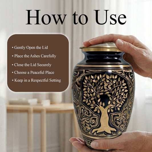 Tree Of Life Urn for Human Ashes - Hand Engraved Brass Burial Cremation Urns