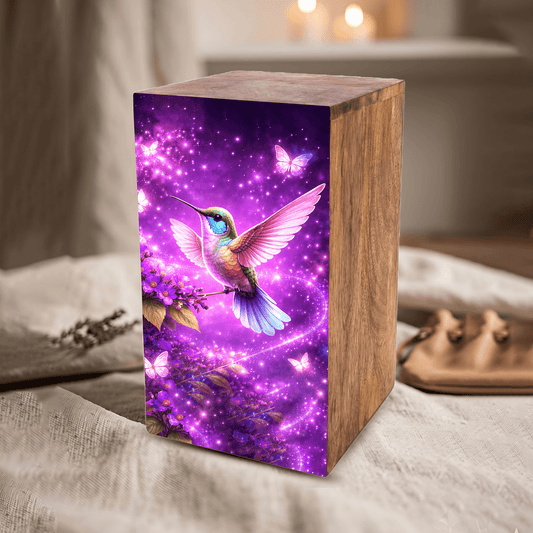 Purple Hummingbird Urn For Ashes - Flower Bird Keepsake Urns For Adults