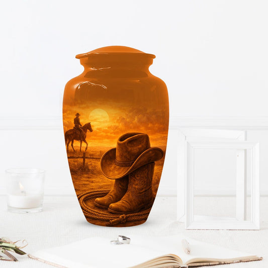 Cowboy Boot Urn for Dad - Cowboys Hat Cremation Urns For Ashes Male