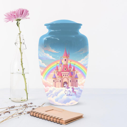 Castle Unicorn Urn For Ashes - Cremation Keepsake Fairy Urns For Baby Girl