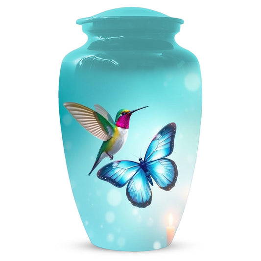 Blue Butterfly and Hummingbird Urn - Humming bird Cremation Urns For Ashes