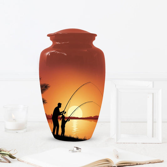 Father Son Fishing Memorial Urn For Dad | Fisherman Cremation Urns For Adult Male