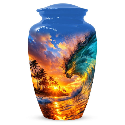 Ocean Wave Urn For Human Ashes - Palm Tree Sunset Beach Urns For Mom & Dad