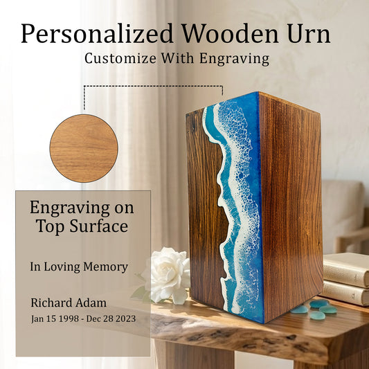 Ocean Urn For Ashes - Large Custom Wooden Keepsake Urns For Male & Female