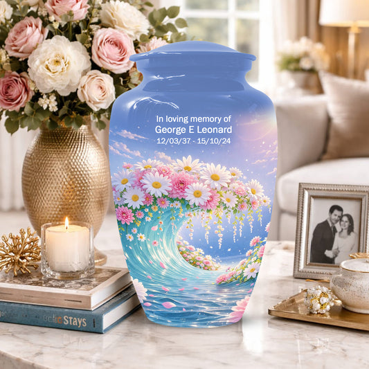 Daisy Flower Cremation Urn for Ashes - Ocean Wave Memorial Keepsake Urns for Women