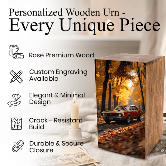Classic Car Urn For Ashes Male - Decorative Wooden Keepsake Urn Box