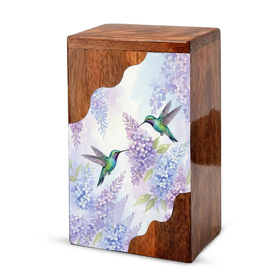 Green Hummingbird Cremation Urn - Humming Bird Wooden Keepsake Urn Box