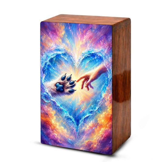Wooden Pet Cremation Urn – Heartwarming Paw and Hand Memorial Tribute