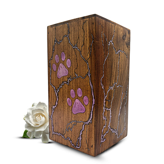Wooden Pet Urn For Dog - Pink Cat Cremation Keepsake Urns Box
