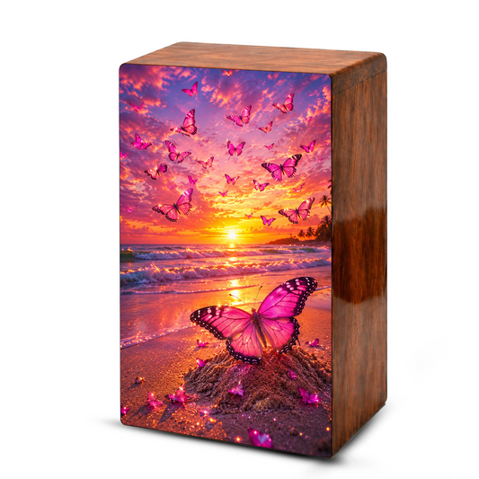 Pink Butterfly Urn For Ashes Female - Beach Scene Cremation Urns For Adult Women