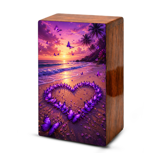 Purple Butterfly Urn For Human Ashes - Heart Beach Memorial Urns For Male and Female