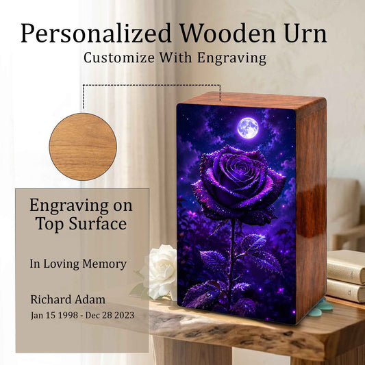 Purple Rose Flower Urn For Female Ashes - Funeral Flower Cremation Urns Box