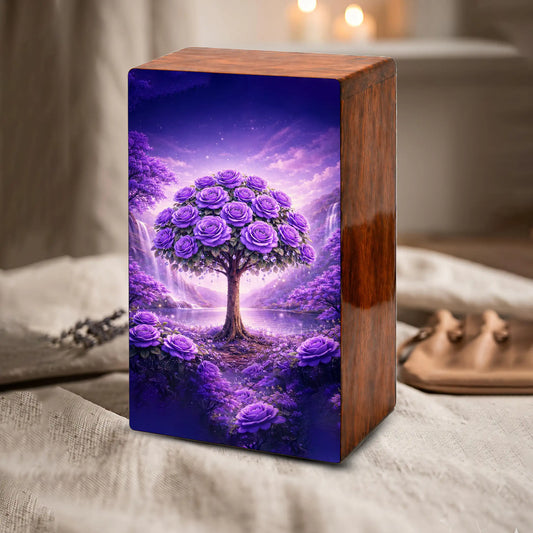 Purple Rose Flower Urn for Human Ashes - Floral Tree Memorial Keepsake Urn Box