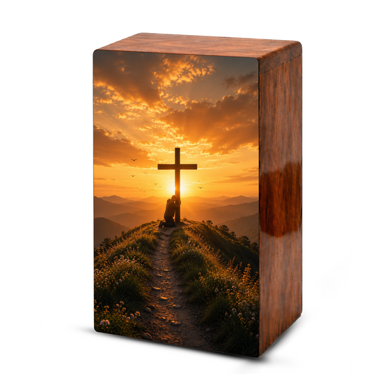 Religious Cross Large Urn Ashes Male - Wooden Celtic Cross Mini keepsake For Dad