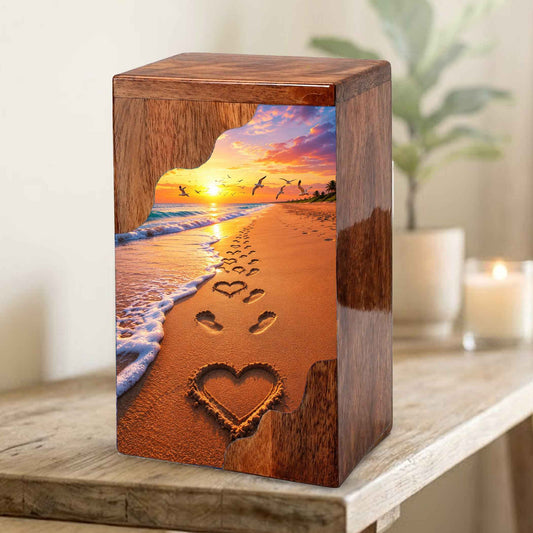 Tropical Beach Urn For Human Ashes – Ocean Heart Keepsake For Mom and Dad