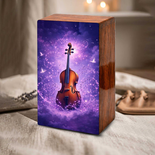 Purple Guitar Keepsake Urn for Ashes - Music Funeral Cremation Box Urns