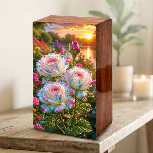 White Rose Urn For Adult Ashes - Funeral Flowers Cremation Urn Box