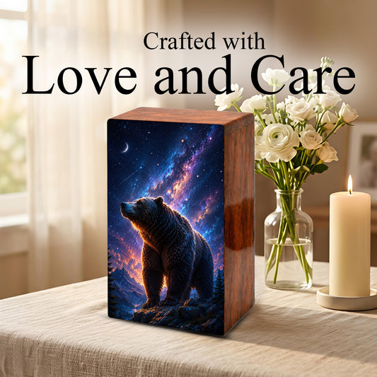Bear Memorial Urn For Ashes Male - Cosmic Cremation Urns For Dad