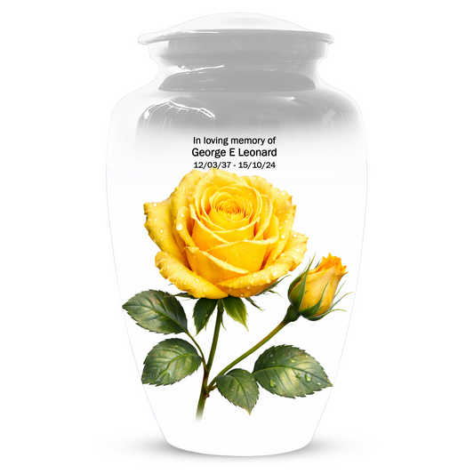 Yellow Rose Memorial Urn for Ashes, Custom Rose Cremation Urn