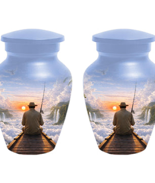 Gone Fishing in Heaven Urn For Male - Personalized Fisherman Small Urns For Dad