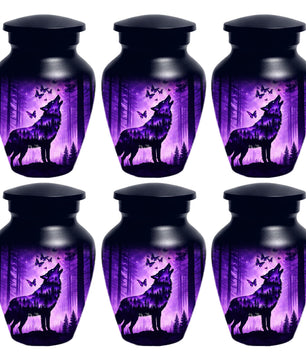 Purple Wolf Urn For Human Ashes - Forest Animal Mini Keepsake Urns For Male & Female
