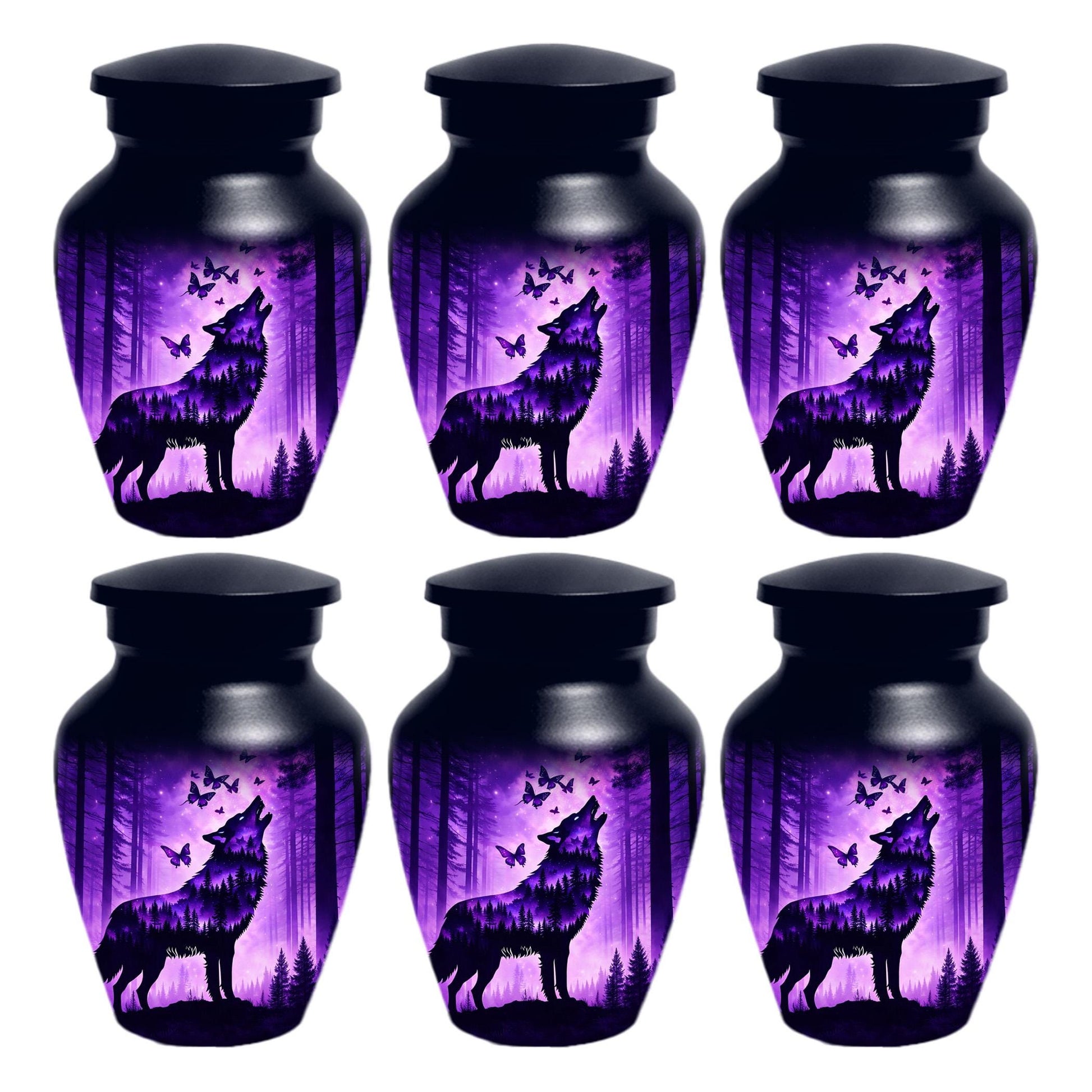 Purple Wolf Urn For Human Ashes - Forest Animal Mini Keepsake Urns For Male & Female