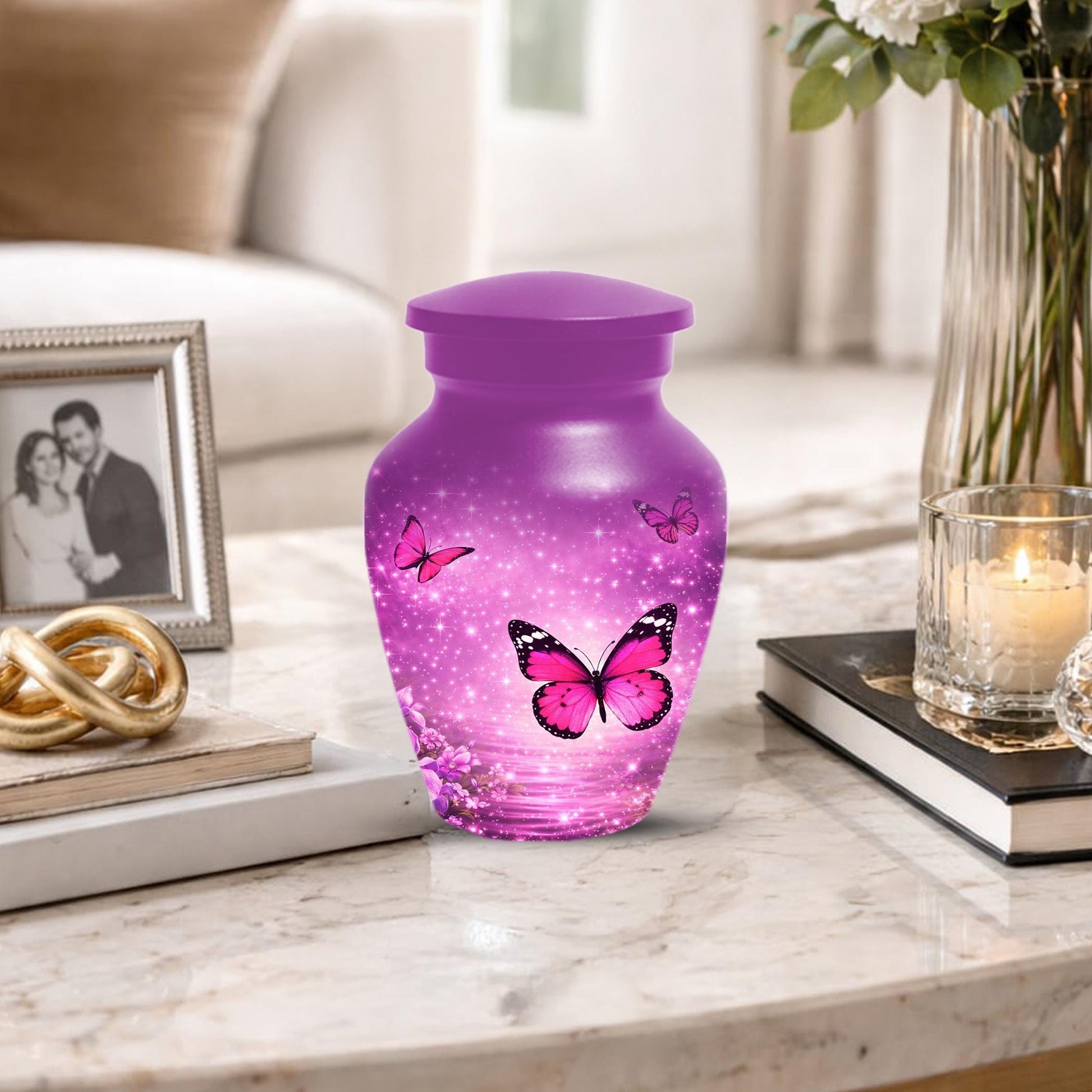 Pink Butterfly Urn For Women Ashes - Personalized Mini Urns For Adult Female