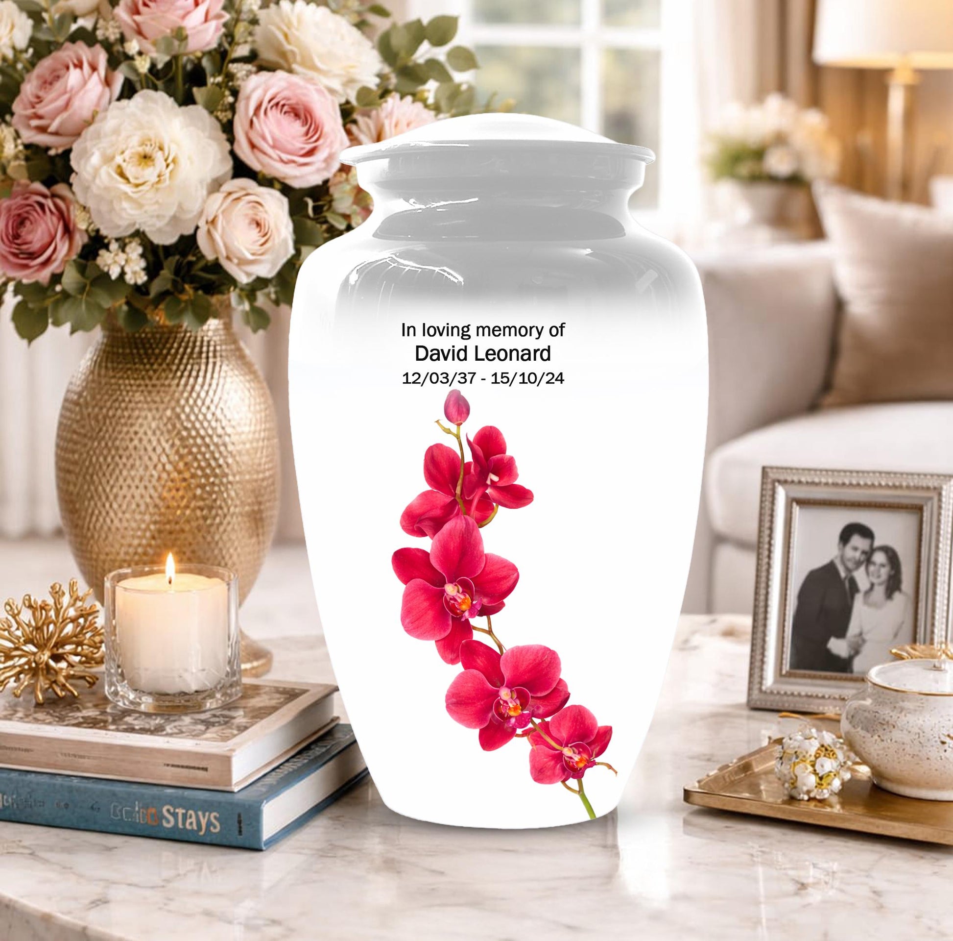 Red Orchid Urn For Ashes - Small Cremation Urns For Men & Women