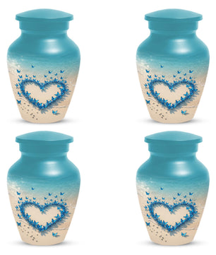 Blue Butterfly Heart Urn For Mom - Ocean Small Keepsake Urns with Butterflies