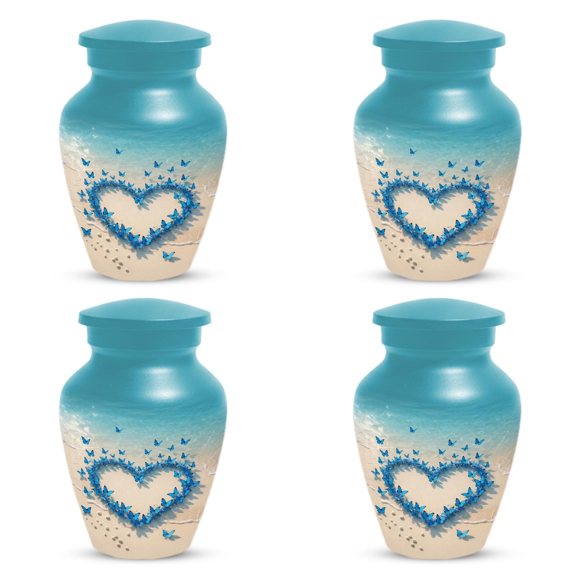 Blue Butterfly Heart Urn For Mom - Ocean Small Keepsake Urns with Butterflies