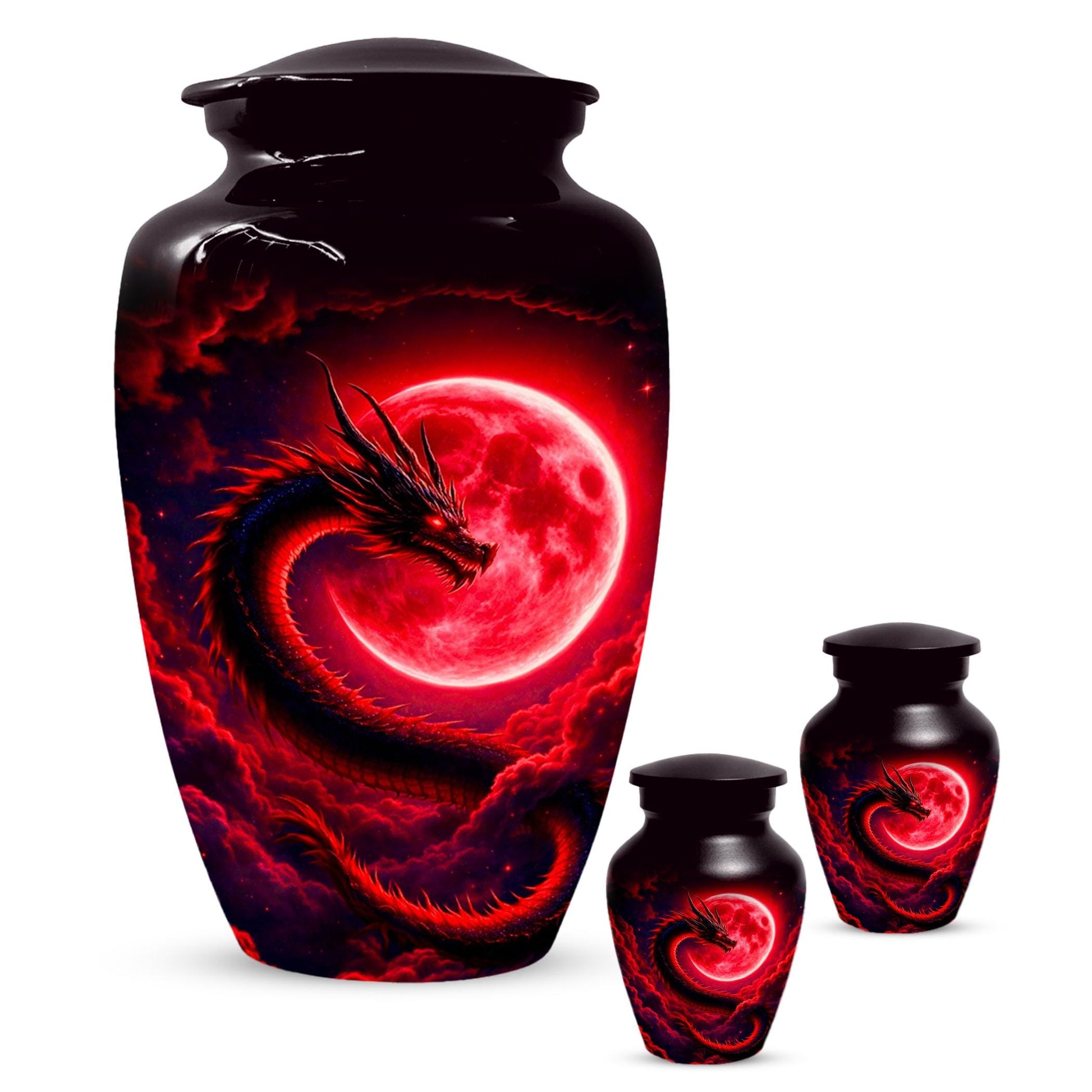 Dragon Urn For Human Ashes - Red Moon Cremation Urns For Adult Male