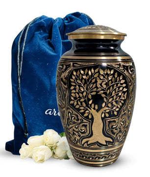 Brass Urns for Human Ashes Adult Male, (Multiple Themes, Brass Urn for Ashes, Variation 03)