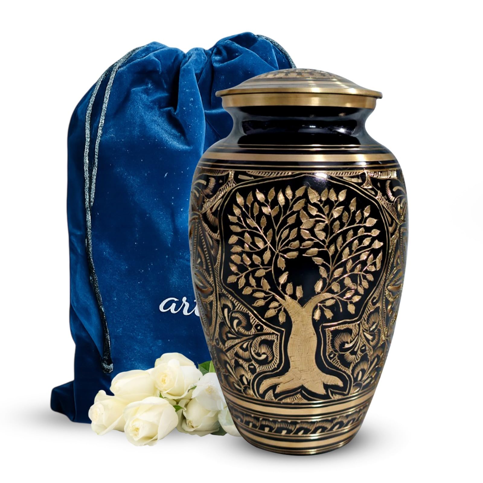 Brass Urns for Human Ashes Adult Male, (Multiple Themes, Brass Urn for Ashes, Variation 03)