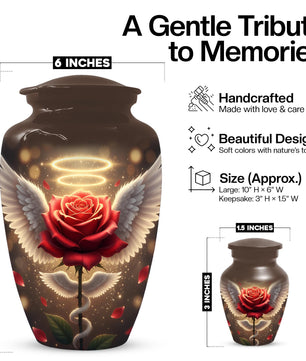 Red Rose Urn For Adult Female | Angel Wings Flower Urns For Human Ashes