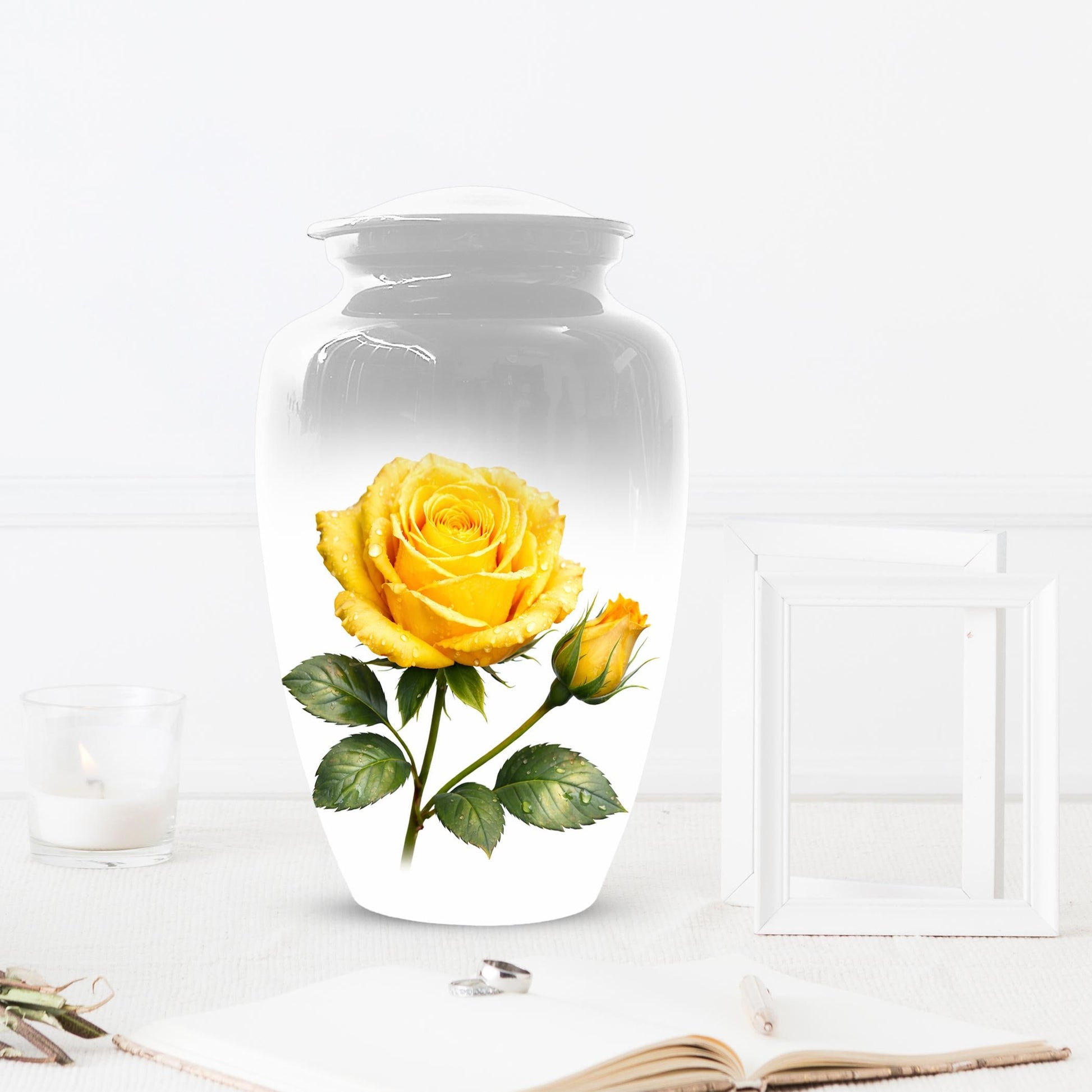 Yellow Rose Cremation Urn For Ashes - Flower Keepsake Mini Urns With Rose