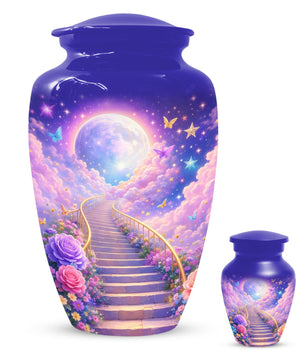 Floral Stairway Heaven Urn For Human Ashes - Moonlit Urns For Cremation, Funeral