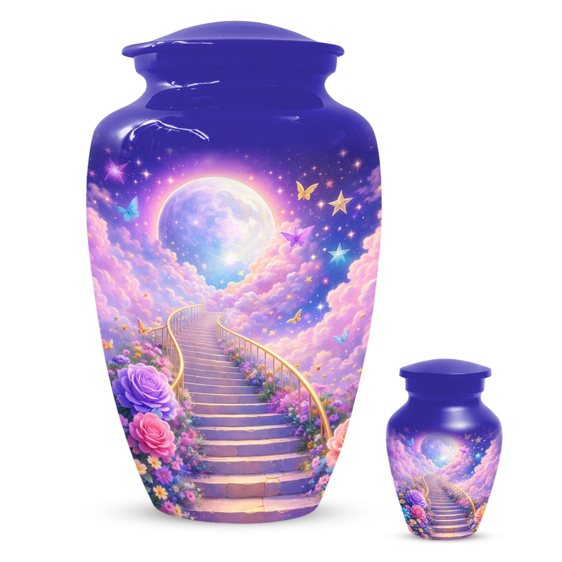 Floral Stairway Heaven Urn For Human Ashes - Moonlit Urns For Cremation, Funeral