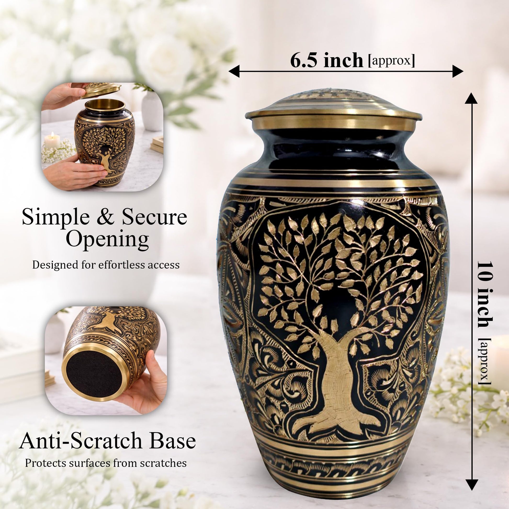 Brass Urns for Human Ashes Adult Male, (Multiple Themes, Brass Urn for Ashes, Variation 03)