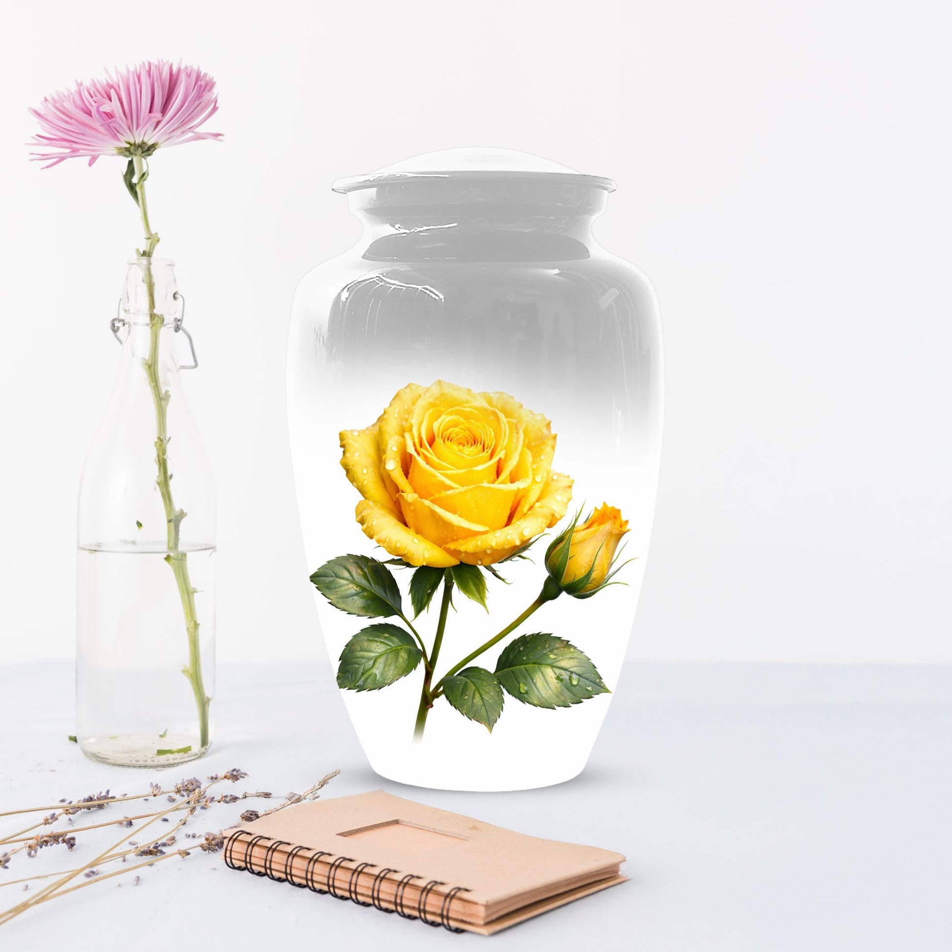 Yellow Rose Cremation Urn For Ashes - Flower Keepsake Mini Urns With Rose