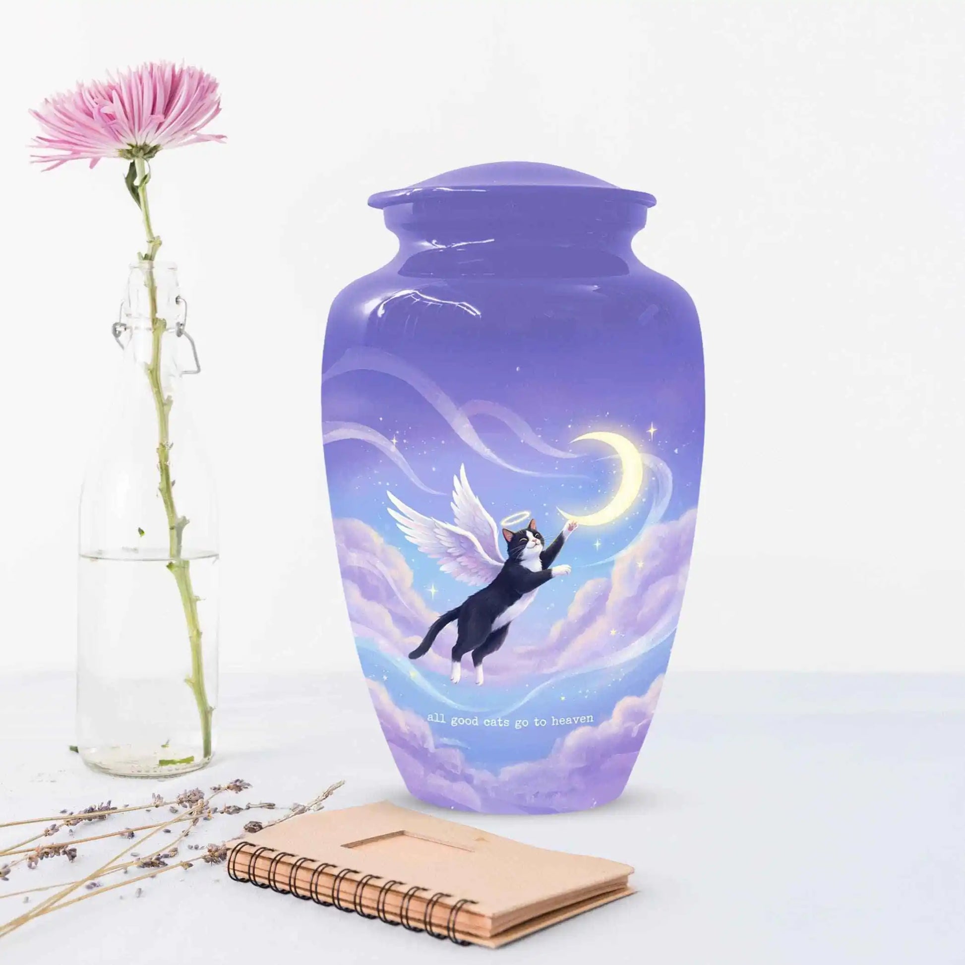 Black Cat Keepsake Kitty Urns - Purple Cremation Urn For Pet Ashes