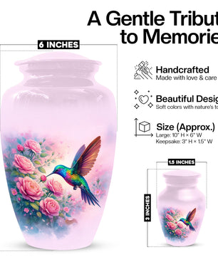 Pink Hummingbird Urn For Ashes - Personalized Floral Humming Bird Small Urns For Mom