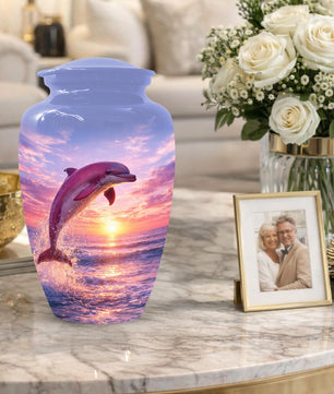 Pink Dolphin Urn For Ashes - Blue Ocean Cremation Urns For Adults