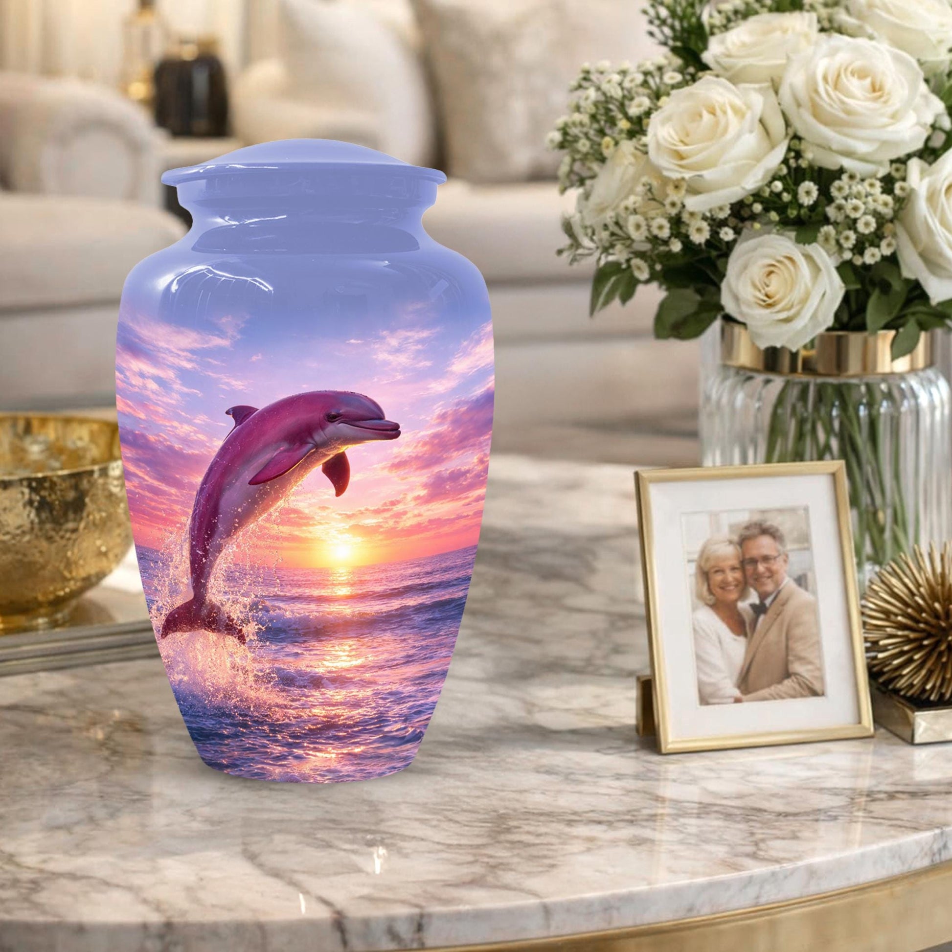 Pink Dolphin Urn For Ashes - Blue Ocean Cremation Urns For Adults