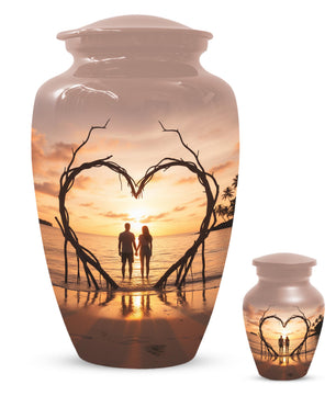 Sunset Beach Couple Urns For Ashes - Extra large Comapanion Urn For Mom and Dad